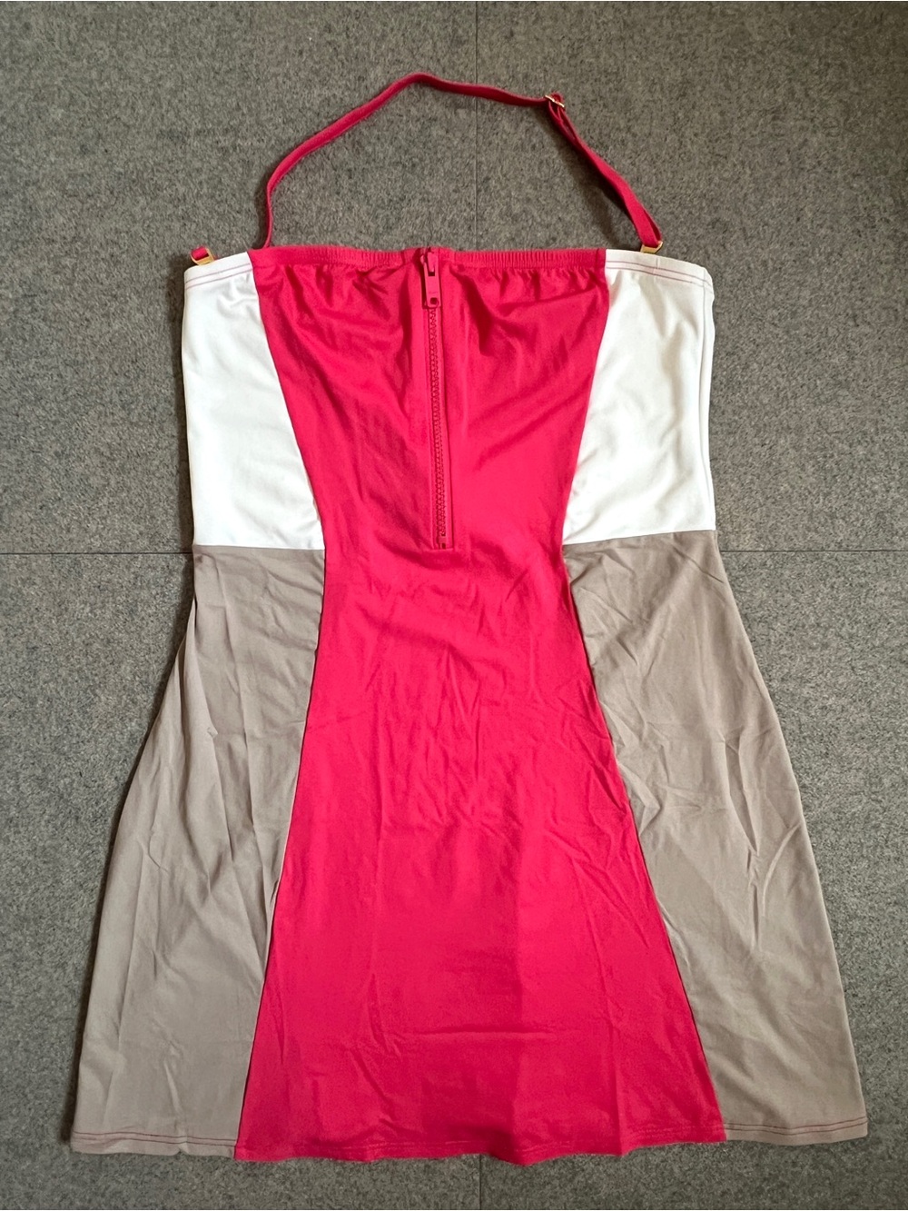 S💦 DKNY Swimsuit Coverup Dress Pink Tan Colorblock Strapless w/ Halter Strap
